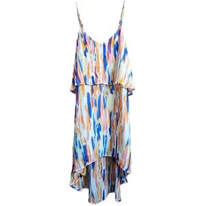 Bar III womens Watercolor Layered Chiffon hi-low spaghetti strap Dress medium